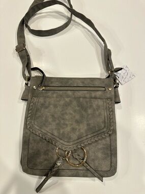 Women's Gray Suede Crossbody Bag with Braided Trim